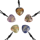 Natural Stone Heart Pendant Engrave Love Romantic Reiki Healing Crystal Amethyst