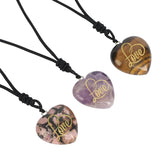 Natural Stone Heart Pendant Engrave Love Romantic Reiki Healing Crystal Amethyst