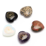 Natural Stone Heart-shaped 30mm Ornament Engraved Egypt Horus Eye Runes Symbol