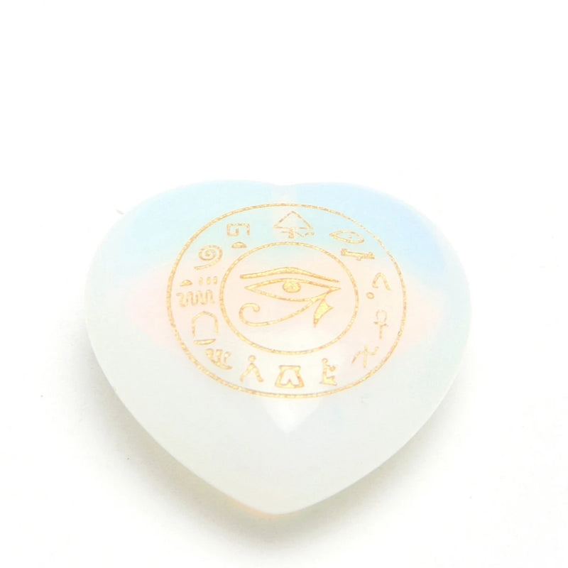 Natural Stone Heart-shaped 30mm Ornament Engraved Egypt Horus Eye Runes Symbol