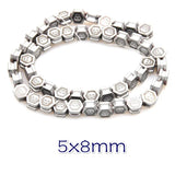 Hematite Beaded Hexagon Carved Beads 16''