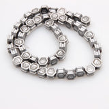 Hematite Beaded Hexagon Carved Beads 16''
