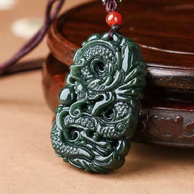 Natural Stone Hetian Jade Dragon Pendant for Men and Women