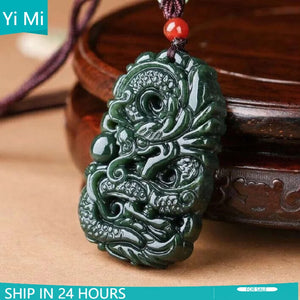 Natural Stone Hetian Jade Dragon Pendant for Men and Women