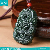 Natural Stone Hetian Jade Dragon Pendant for Men and Women