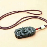 Natural Stone Hetian Jade Dragon Pendant for Men and Women