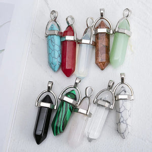 Hexagonal Column Pendant Natural Stone Charm Crystal DIY Necklace Accessories