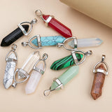 Hexagonal Column Pendant Natural Stone Charm Crystal DIY Necklace Accessories