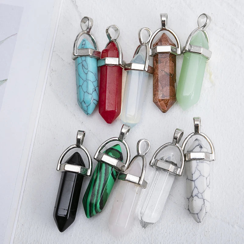 Hexagonal Column Pendant Natural Stone Charm Crystal DIY Necklace Accessories