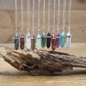 Hexagonal Point Pendant Necklace Crystal Quartz Fluorite Lapis