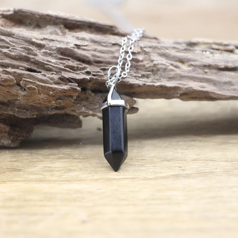 Hexagonal Point Pendant Necklace Crystal Quartz Fluorite Lapis
