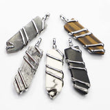 Stone Hexagonal Wire Arrow Pendants Necklace Mineral Cure Charms