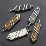 Stone Hexagonal Wire Arrow Pendants Necklace Mineral Cure Charms