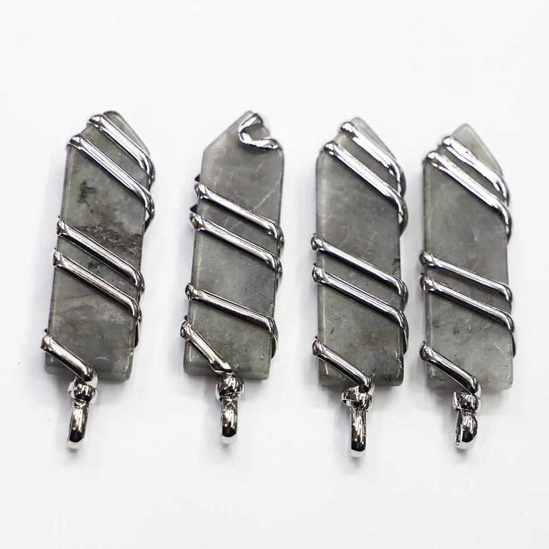 Stone Hexagonal Wire Arrow Pendants Necklace Mineral Cure Charms