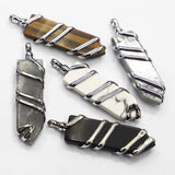 Stone Hexagonal Wire Arrow Pendants Necklace Mineral Cure Charms