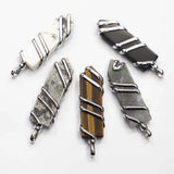 Stone Hexagonal Wire Arrow Pendants Necklace Mineral Cure Charms