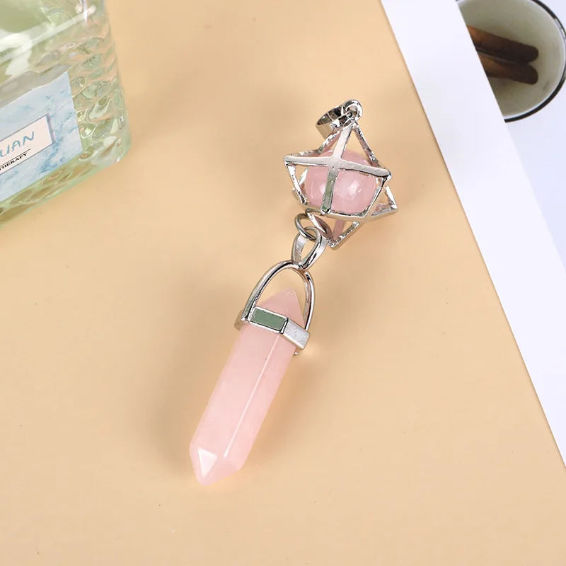 Rose Quartz Hexagon Charms Pendant for Reiki Healing