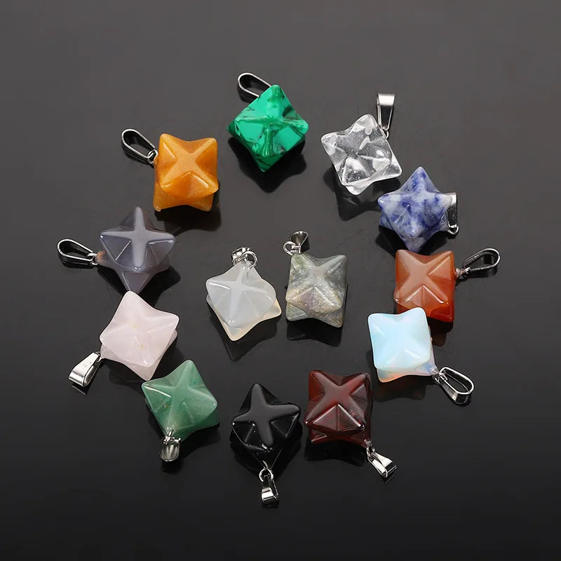 Hexagram Rose Quartz Tiger's Eye Opal Crystal Pendants