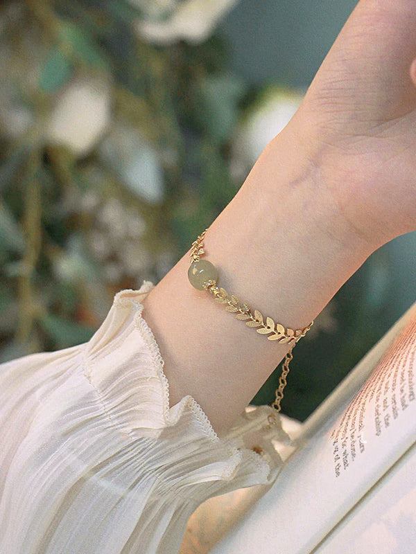 High Hetian Jade Bead Bracelet Vintage French Lovely Ladies Gift