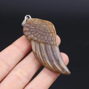 Natural Stone Reiki Pendant Angel Wings Rose Quartz Agate DIY Jewelry