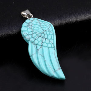 Natural Stone Reiki Pendant Angel Wings Rose Quartz Agate DIY Jewelry