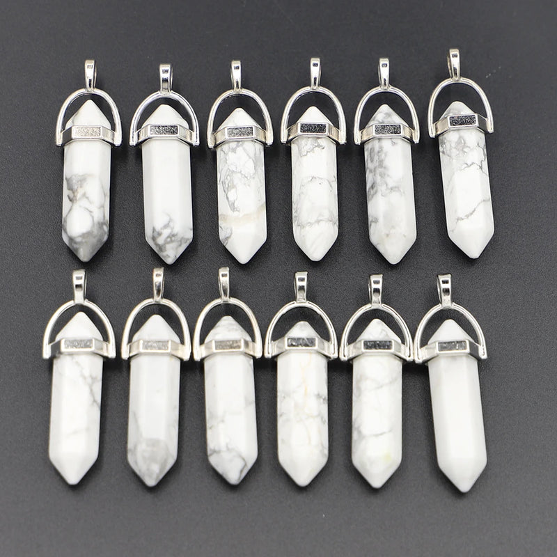 Howlite Hexagonal Pillar Point Pendulum Pendant Necklace Charms