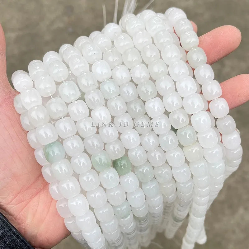 Natural Stone Ice Green Jade Drum Barrel Shape Beads 9*10mm