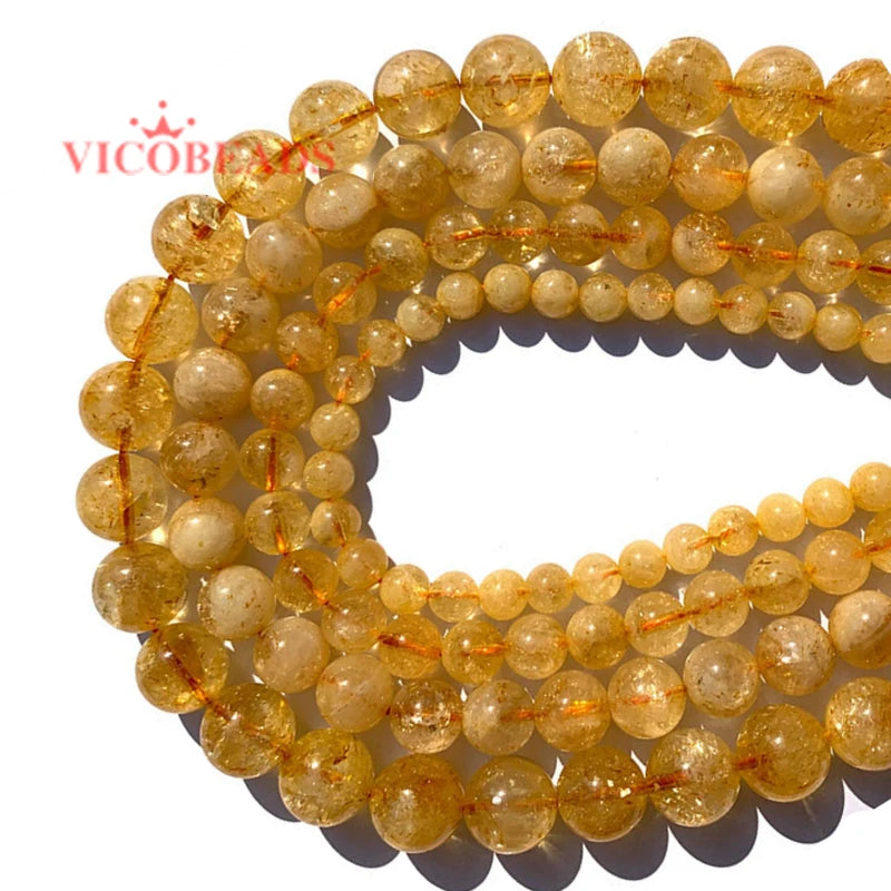 Citrines Round Loose Beads Yellow Quartz Crystals For DIY Jewelry