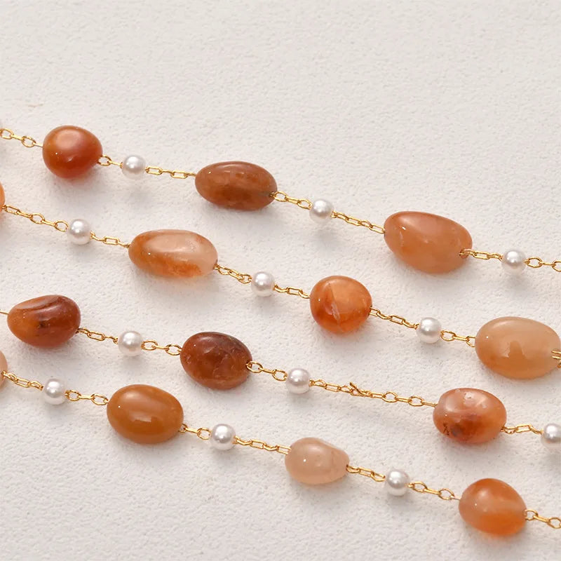 Natural Stone Pearl Copper Bead Chain 2pcs/lot DIY Necklace Bracelet
