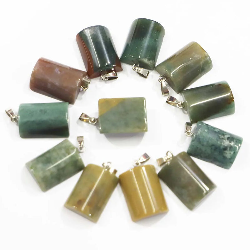 Indian Agate Semi Cylindrical Pendant Crystal Reiki Charms 30Pcs