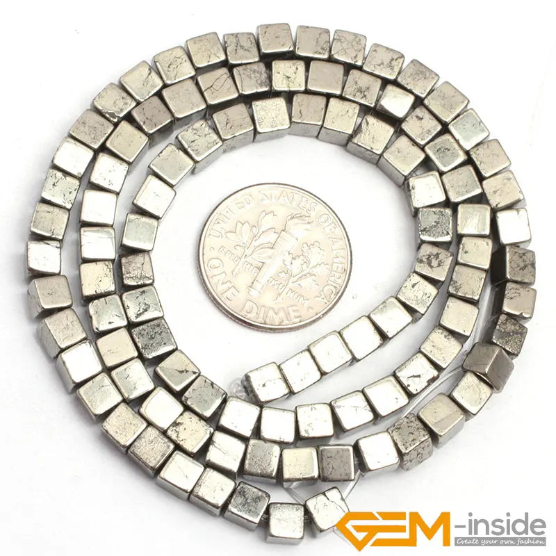 Iron Pyrite Cube Beads 15 inch Strand 6mm 8mm 10mm