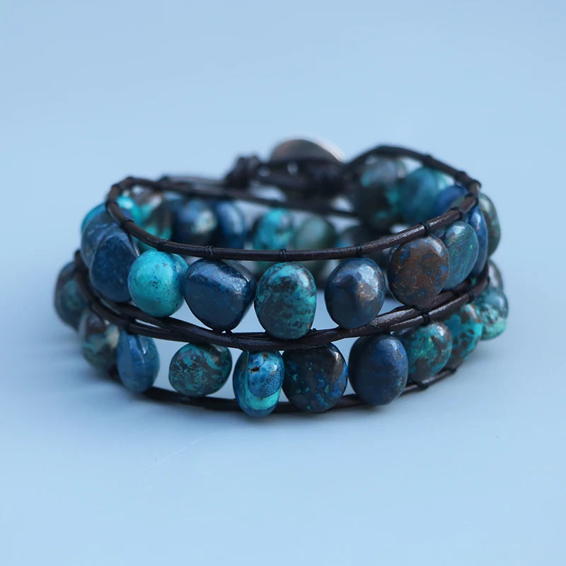 Natural Stone Irregular Beads Wrap Bracelet Men Women Couples Gift