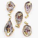 Grey Agate Necklace Druzy Amethysts Pendants Reiki Charms DIY Jewelry