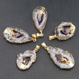 Grey Agate Necklace Druzy Amethysts Pendants Reiki Charms DIY Jewelry