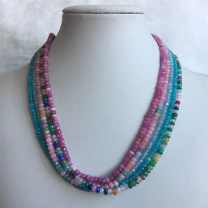 Multicolor Ruby Jade Roundel Faceted Necklace 40+5CM Chocker Beads