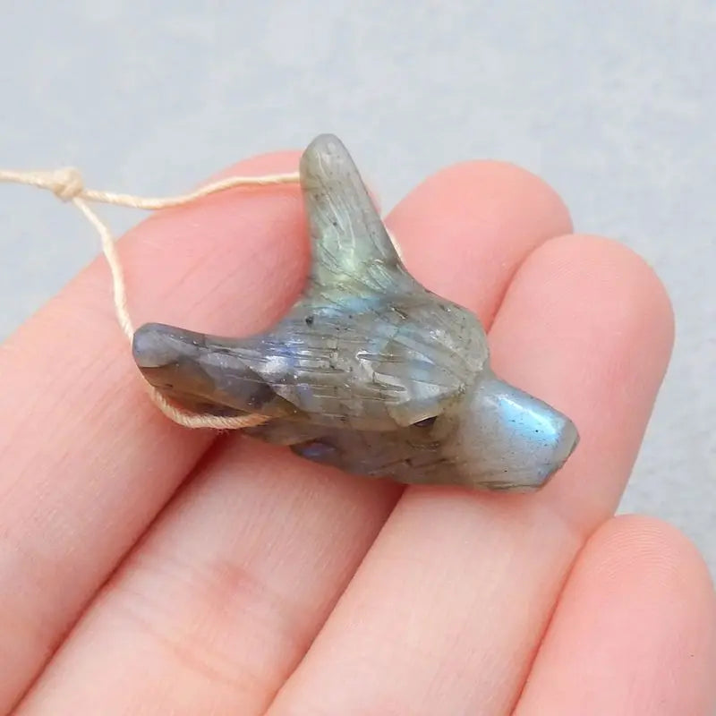 Labradorite Wolf Head Necklace Pendant 28x21x11mm