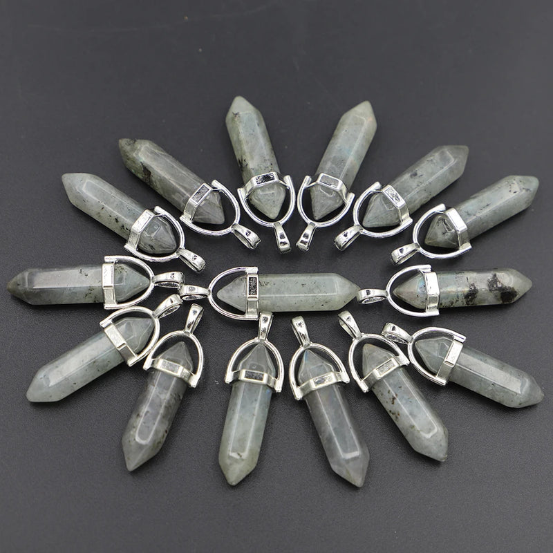 Labradorite Pillar Point Pendants Hexagonal Column Shape DIY Men Necklace