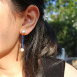 Lapis Lazuli Beaded Earrings Freshwater Pearl Fine Jewelry Romantic Girl
