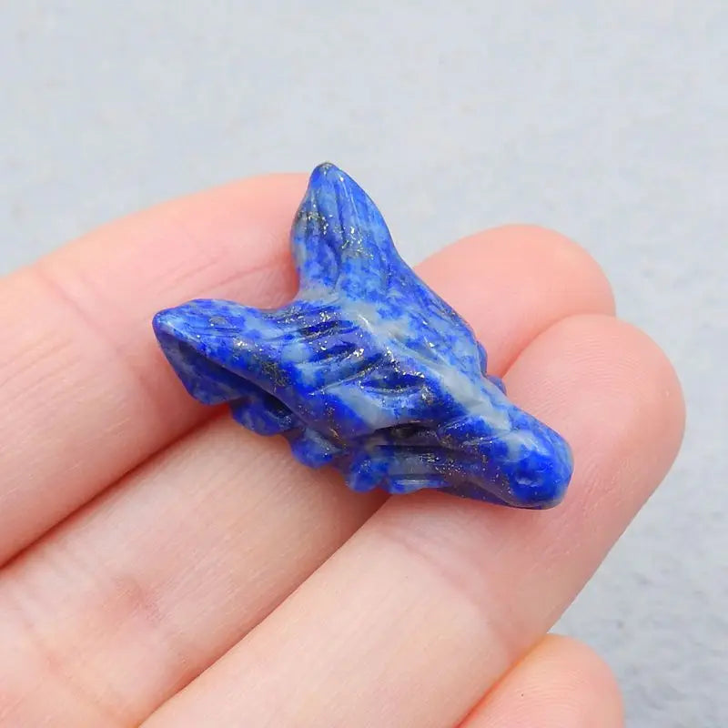 Lapis Lazuli Carved Wolf Head Pendant Bead 27x17x10mm
