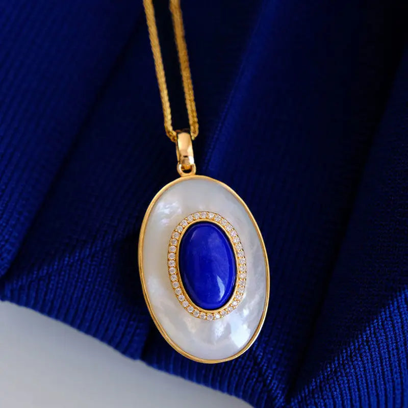 Lapis Lazuli Fritillary Pendant Retro Style Necklace