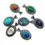Lapis Lazuli Shell Inlaid Metal Oval Pendant DIY Necklace Bracelet