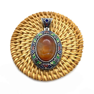 Lapis Lazuli Shell Inlaid Metal Oval Pendant DIY Necklace Bracelet