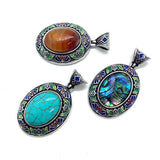 Lapis Lazuli Shell Inlaid Metal Oval Pendant DIY Necklace Bracelet