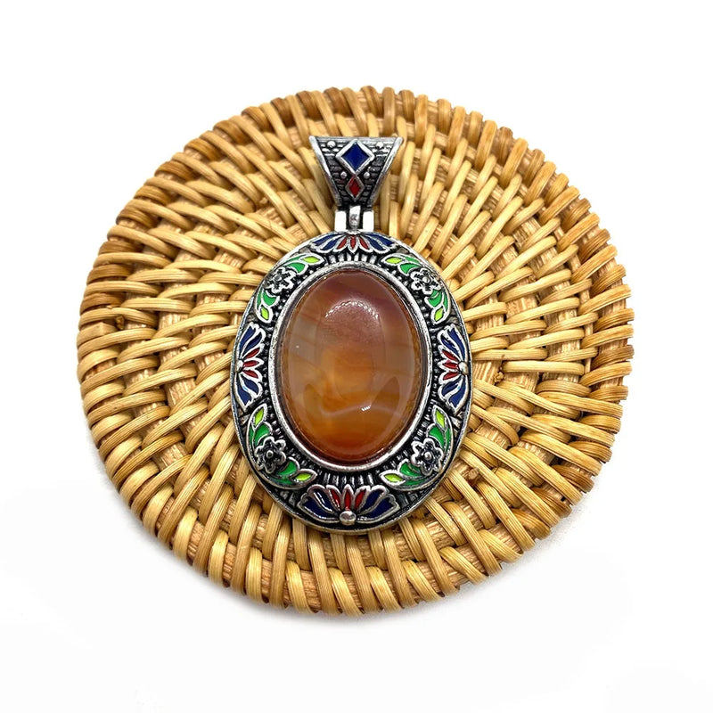 Lapis Lazuli Shell Inlaid Metal Oval Pendant DIY Necklace Bracelet