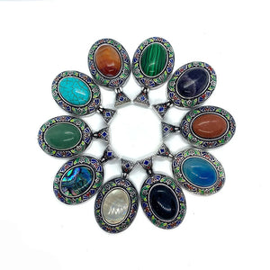 Lapis Lazuli Shell Inlaid Metal Oval Pendant DIY Necklace Bracelet