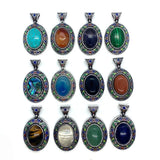 Lapis Lazuli Shell Inlaid Metal Oval Pendant DIY Necklace Bracelet