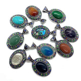 Lapis Lazuli Shell Inlaid Metal Oval Pendant DIY Necklace Bracelet