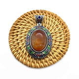 Lapis Lazuli Shell Inlaid Metal Oval Pendant DIY Necklace Bracelet
