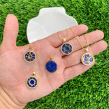 Lapis Lazuli Pendant Charms Brass Plated With Cubic Zirconia 17x19mm