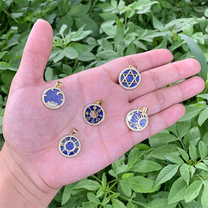 Lapis Lazuli Pendant Charms Brass Plated With Cubic Zirconia 17x19mm